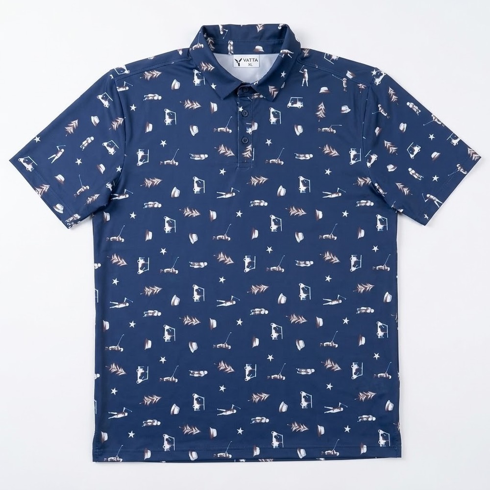 Yatta Golf Polo Shirt Mens XL Blue Geometric Performance Golf Wicking Stretch